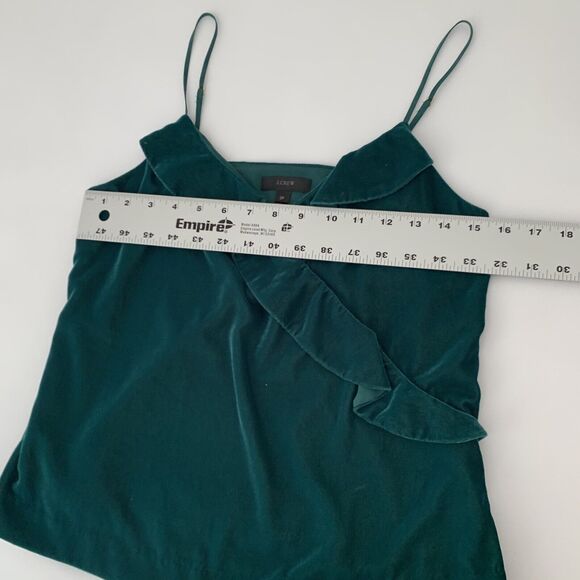 J CREW Tank Top Sz 2 Petite Dark Green Velvet Ruffle Cami Holiday Party Special - Picture 7 of 12